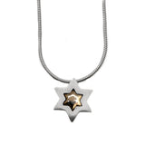 Clean Contemporary Star of David Embeded Pendant Necklace Silver 14K gold Snake Chain 1mm