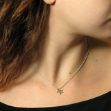 Clean Contemporary Star of David Embeded Pendant Necklace Silver 14K gold Snake Chain 1mm