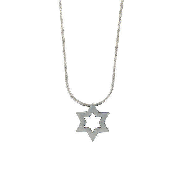 Clean Contemporary Star of David Cutout Pendant Necklace Silver Snake Chain 1mm