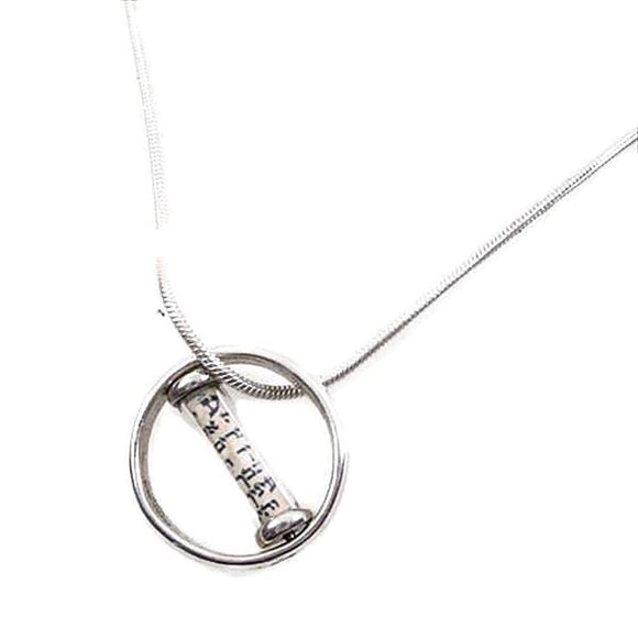 Circle Mezuzah Pendant Necklace Silver Shema scroll on Snake Chain 1mm