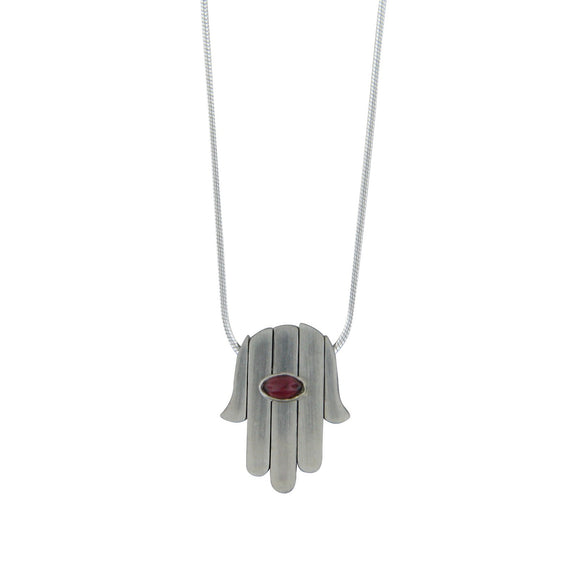 Kinetic Hamsa Pendant Necklace Silver Garnet or Amethyst Snake Chain 1mm