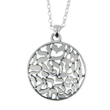Shema Sh'ma Yisrael Round Frame Flat Pendant Necklace Silver Rolo Chain