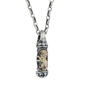 Lion Of Judah Mezuzah Pendant Necklace Silver 14K gold Rolo Chain Shema scroll on Antique Rolo Chain