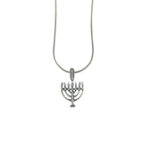 Menorah Pendant Necklace Silver Rolo Chain