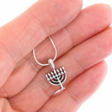 Menorah Pendant Necklace Silver Rolo Chain