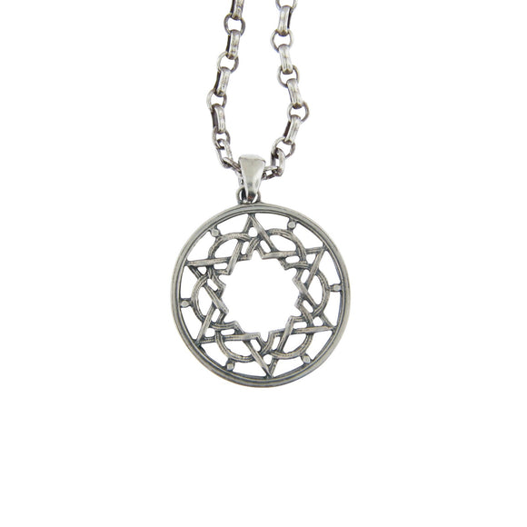 Star of David Architectural Pendant Necklace Silver on Antique Rolo Chain
