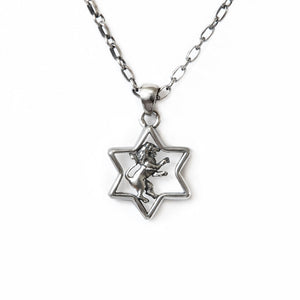 Star of David Lion of Judah Pendant Necklace Silver Antique Rolo Chain Bar-Mitzvah Boys, Teens