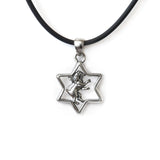 Star of David Lion of Judah Pendant Necklace Silver Leather Cord Leather Cord Bar-Mitzvah Boys, Teens