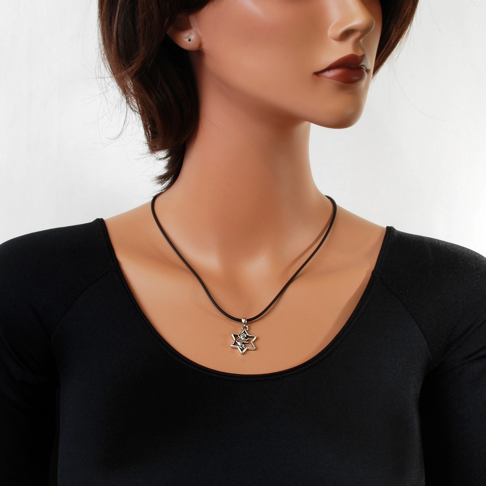 Leather Cord Necklace and Domed Drop Pendant - Milor