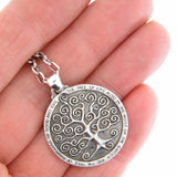 Tree of Life Gustav Klimt Round Pendant Necklace Silver Antique Rolo Chain