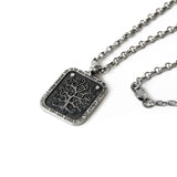 Tree of Life Gustav Klimt Rectangle Pendant Necklace Silver Antique Rolo Chain