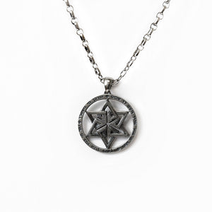 Star of David Priestly Blessing Birkat Ha Kohanim Pendant Necklace Silver on Antique Rolo Chain Bar-Mitzvah Boys, Teens