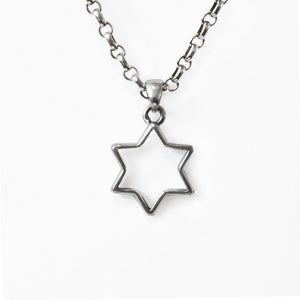 Open Modern Star of David Pendant Necklace Silver Antique Rolo Chain Bar-Mitzvah Boys, Teens