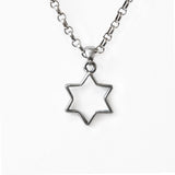 Open Modern Star of David Pendant Necklace Silver Antique Rolo Chain Bar-Mitzvah Boys, Teens