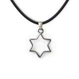 Open Modern Star of David Pendant Necklace Silver Leather Cord Bar-Mitzvah Boys, Teens