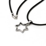 Open Modern Star of David Pendant Necklace Silver Leather Cord Bar-Mitzvah Boys, Teens