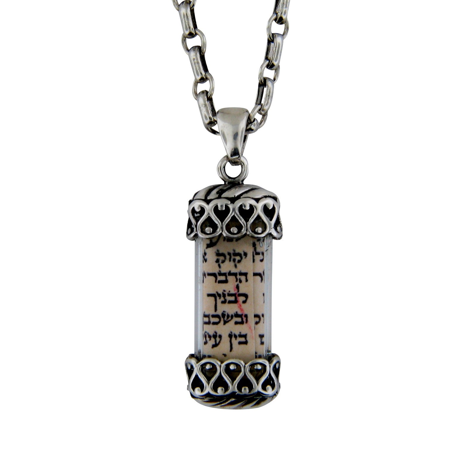 Mezuzah pendant on sale with scroll