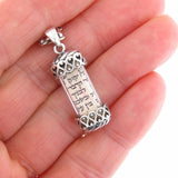 Rectangular Glass Mezuzah Pendant Necklace Silver Shema scroll on Antique Rolo Chain