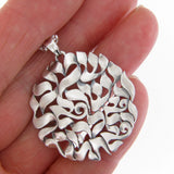 Extra Large Shema Sh'ma Yisrael Round Frameless 3D Pendant Necklace Silver Rolo Chain