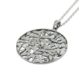 Extra Large Shema Sh'ma Yisrael Round Frame 3D Pendant Necklace Silver Rolo Chain