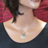 Large Shema Sh'ma Yisrael Round Frameless 3D Pendant Necklace Silver Rolo Chain