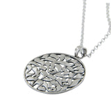 Large Shema Sh'ma Yisrael Round Frame 3D Pendant Necklace Silver Rolo Chain