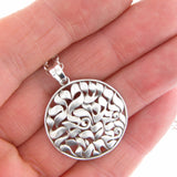 Medium Shema Sh'ma Yisrael Round Frame 3D Pendant Necklace Silver Rolo Chain