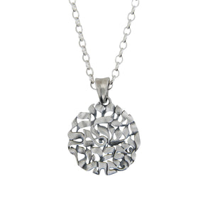 Small Shema Sh'ma Yisrael Round Frameless 3D Pendant Necklace Silver Rolo Chain