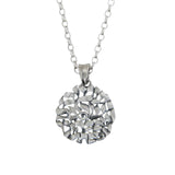 Small Shema Sh'ma Yisrael Round Frameless 3D Pendant Necklace Silver Rolo Chain