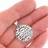 Small Shema Sh'ma Yisrael Round Frame 3D Pendant Necklace Silver Rolo Chain