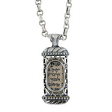 Open Window Mezuzah Pendant Necklace Silver Shema scroll on Antique Rolo Chain