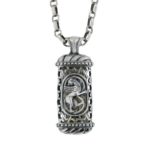 Winged Lion of Judah Mezuzah Pendant Necklace Silver Shema scroll on Antique Rolo Chain