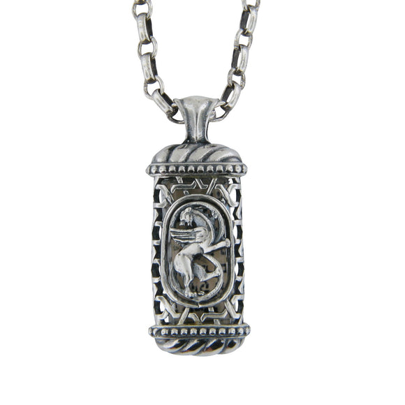 Winged Lion of Judah Mezuzah Pendant Necklace Silver Shema scroll on Antique Rolo Chain