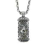 Winged Lion of Judah Mezuzah Pendant Necklace Silver Shema scroll on Antique Rolo Chain