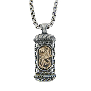 Winged Lion of Judah Mezuzah Pendant Necklace Silver 14K gold Shema scroll on Rounded Box Chan