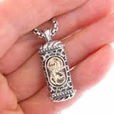 Winged Lion of Judah Mezuzah Pendant Necklace Silver 14K gold Shema scroll on Rounded Box Chan