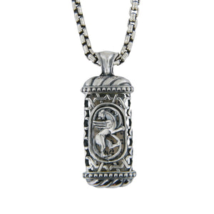 Winged Lion of Judah Mezuzah Pendant Necklace Silver Shema scroll on Rounded Box Chan