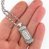 Open Window Floral Filigree Mezuzah Pendant Necklace Silver Shema scroll on Antique Rolo Chain