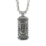 Mezuzah Shin Pendant Necklace Silver Shema scroll on Antique Rolo Chain