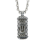 Mezuzah Shin Pendant Necklace Silver Shema scroll on Antique Rolo Chain