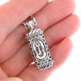 Mezuzah Shin Pendant Necklace Silver Shema scroll on Antique Rolo Chain