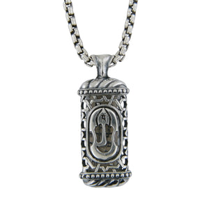 Mezuzah Shin Pendant Necklace Silver Shema scroll on Rounded Box Chan