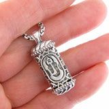 Mezuzah Shin Pendant Necklace Silver Shema scroll on Rounded Box Chan