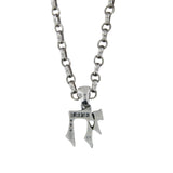 Medium Gothic Style Chai Pendant Necklace Silver Antique Rolo Chain