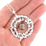 Large Circilar Shema Sh'ma Yisrael Pendant Necklace Silver Black Coin Pearl Rolo Chain
