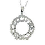 Large Circilar Shema Sh'ma Yisrael Pendant Necklace Silver Rolo Chain