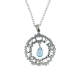 Medium Circilar Shema Sh'ma Yisrael Pendant Necklace Silver Blue Topaz Briolette Rolo Chain