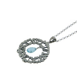 Medium Circilar Shema Sh'ma Yisrael Pendant Necklace Silver Blue Topaz Briolette Rolo Chain