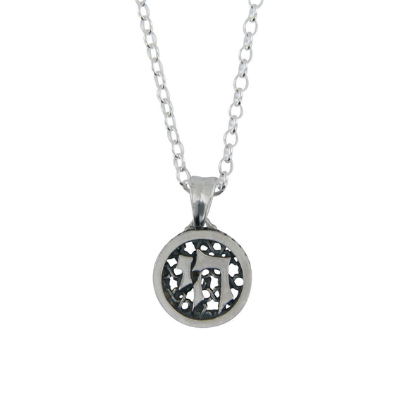 Chai Pendant Necklace Silver Rolo Chain