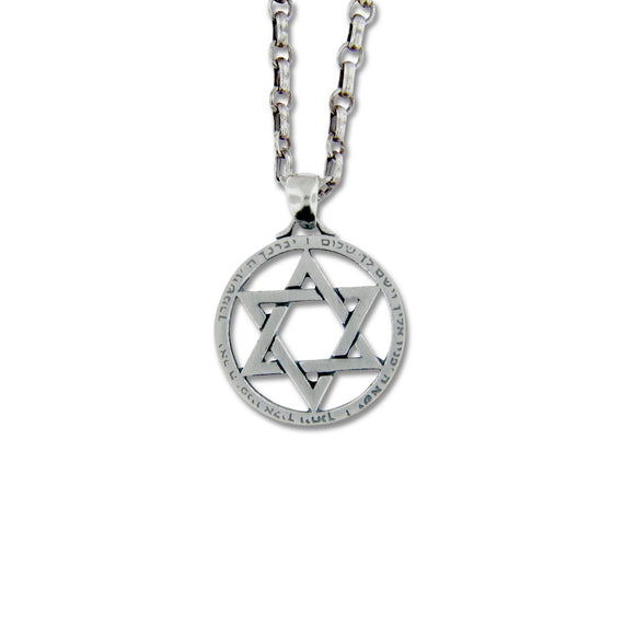 Star of David Pendant Necklace Silver on Antique Rolo Chain